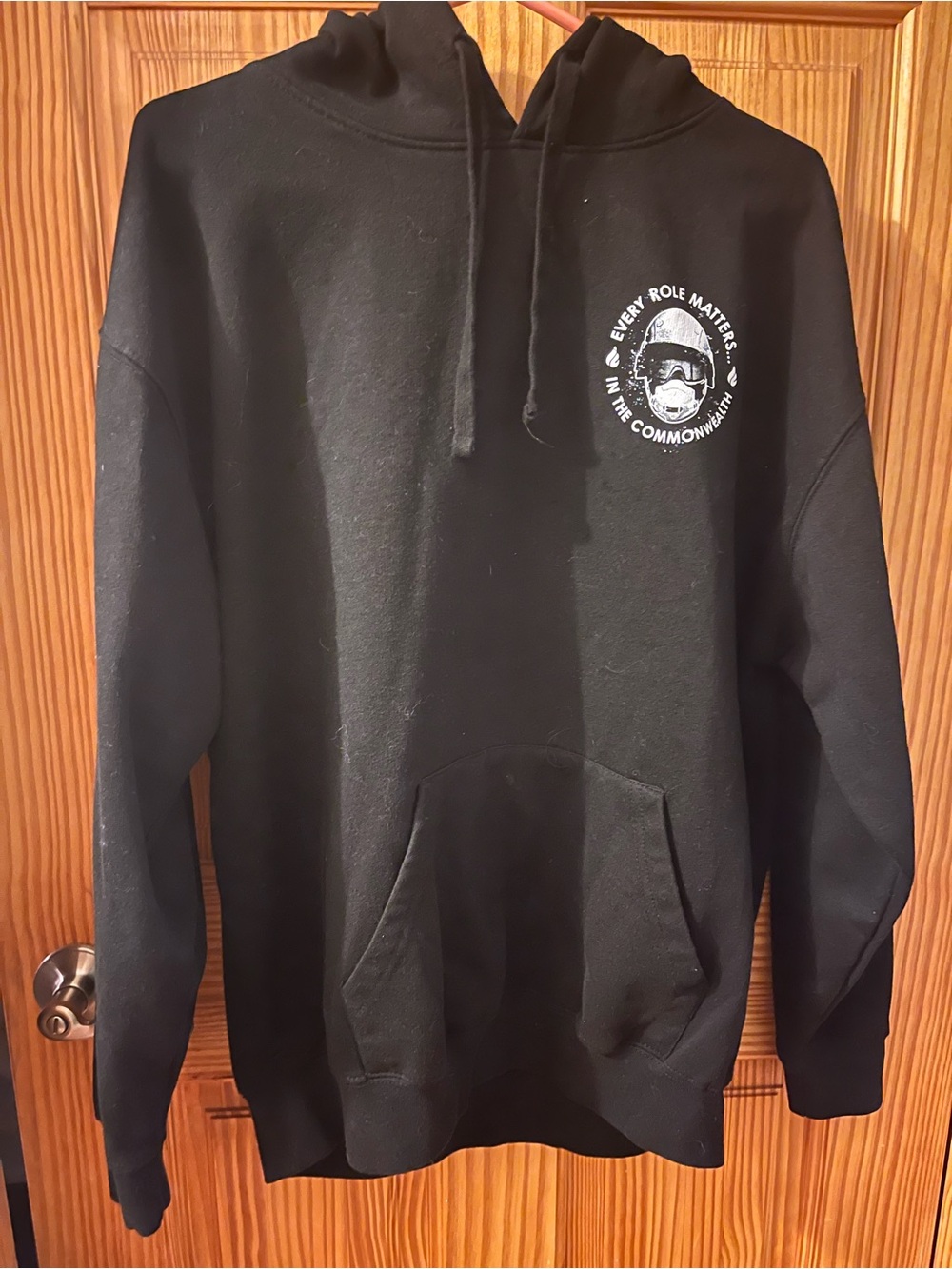 Black Graphic Pullover Hoodie with Front Pocket